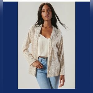 Ellison Sequin Open Blazer in Silver/Cream Size Small Brand New With Tags